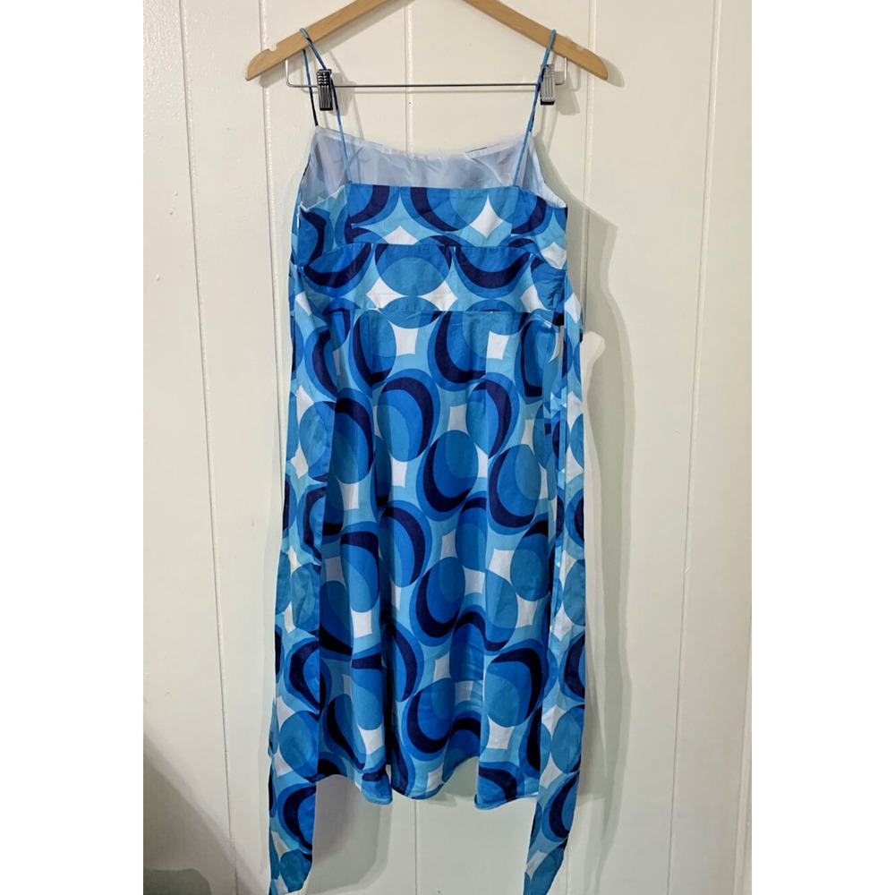 Ann Taylor Women's Sundress Size 4 Retro Print Blue Tie Back Resort Wedding - Picture 2 of 9